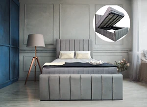 Gas Lift Velvet Ottoman Storage Bed Frame | 4ft6 Double 5ft King |Tall Headboard - Picture 1 of 9