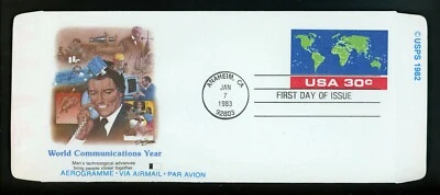 US FDC #UC56 Fleetwood 1983 Anaheim CA World Communications Year Aerogramme - Image 1 of 2