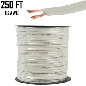 250ft 16 Gauge Speaker Wire Cable Pure Copper Flat Cord Audio CL2 In-Wall 16AWG - Picture 1 of 4