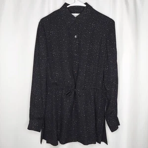 Worth Silk Tunic Women 6 Black Polka-Dot Button Drawstring Button Long Sleeve - Picture 1 of 7