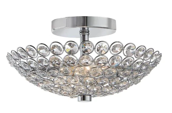 Hampton Bay Barclay 11 in. 2-Light Chrome and Crystal Semi-Flush Mount - Image 1 of 1