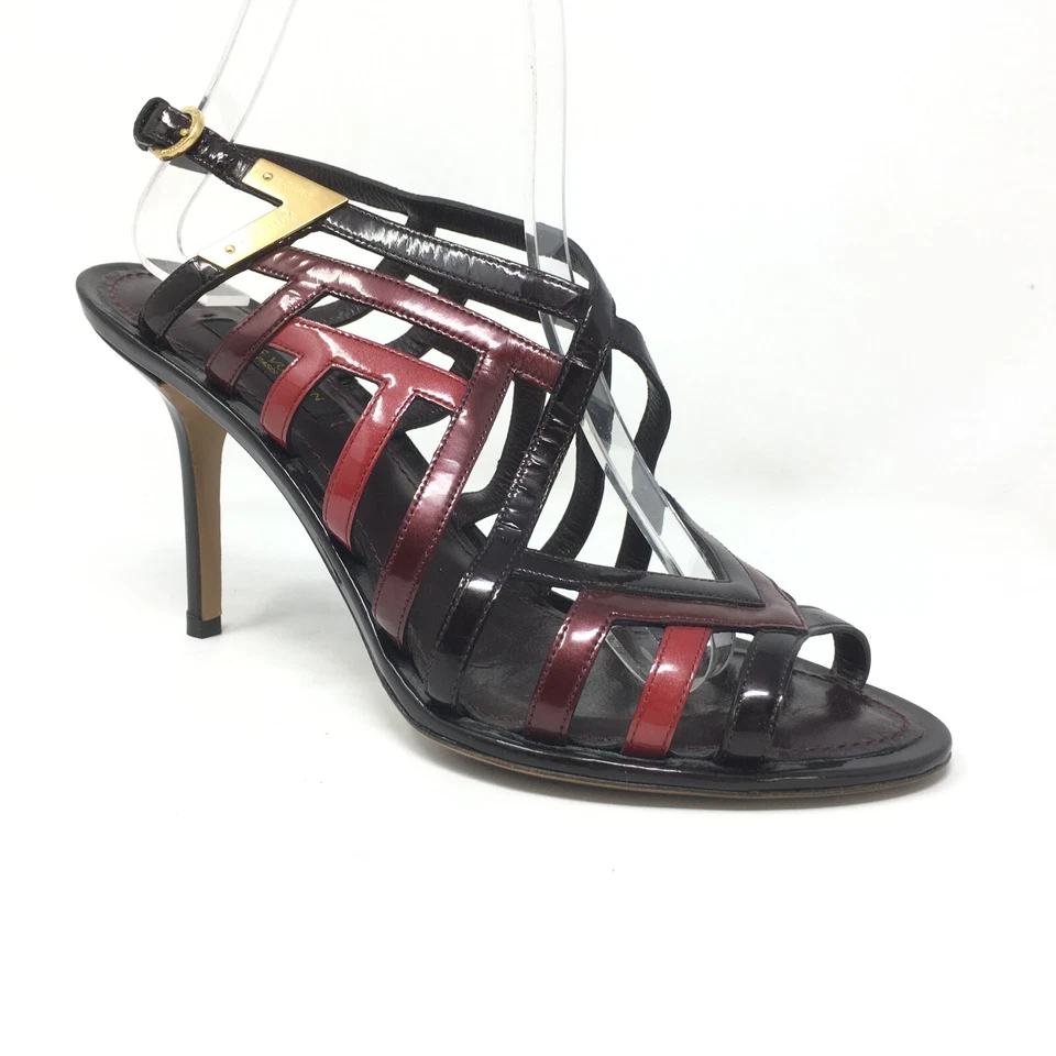 Louis Vuitton Logo Sandals Shoes Womens Size 7.5 US 37.5 EU Burgundy Black - Image 1 of 4
