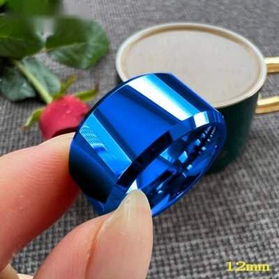 Anillo de boda biselado escalonado anillo de carburo de tungsteno de 12 mm grande para hombres y mujeres Foto 1 de 4