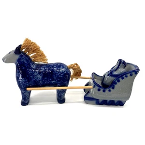 Eldreth Pottery Santa Sleigh & Horse Signed 1996 Complete Salt Glaze Cobalt Blue - Picture 1 of 21