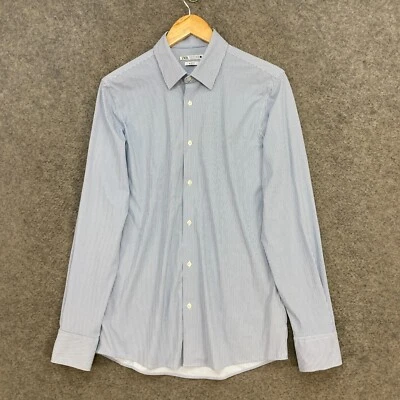 Zara Shirt Mens S Small Slim Blue Striped Button Up Stretch Long Sleeve 54031 - Image 1 of 4
