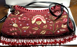 NEW Express Purse 10.5"x6 Embroidery Bead Fringe 24" Double Strap Inside Pocket - Picture 1 of 11