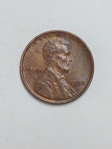 1952 D Lincoln Wheat Penny-Rainbow toned-Die cracks Reverse Cover