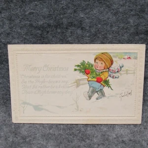 Postal vintage 1917 Feliz Navidad niños en relieve doce árboles publicada 1918 - Imagen 1 de 4