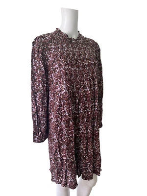 NEXT PETITE Dress Size Medium 14 Brown mix Floral Smock High Neck Womens EU42 - Image 1 of 4