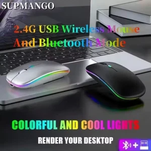 Rechargeable Wireless Mouse Silent LED Dual Mode Bluetooth 2.4GHz - Picture 1 of 12