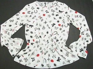 Womens XS Blouse Boho Glam Beauty print Semi Sheer Top Long Sleeve Libby Edelman - Picture 1 of 7