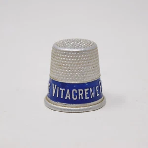 Vintage Thimble Vitacreme Flour Pokeepsie Made Aluminum Metal Blue Band Advert - Picture 1 of 6