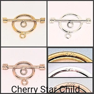 925 sterling silver 14k rose yellow gold pl stamped classic toggle clasp 2pcs - Picture 1 of 7