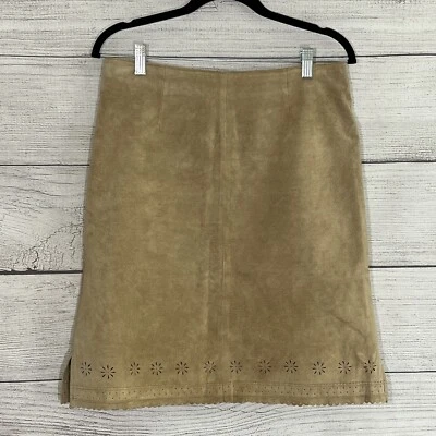 Falda Live A Little Woman 100 % cuero gamuza forrada cintura alta hasta la rodilla talla 8 Foto 1 de 4