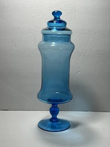 Vintage Empoli Italian Art Glass APOTHECARY Candy Jar BLUE 14" - Picture 1 of 8