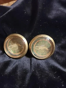 Bridle Rosette's Moline wagon Company Adv Moline ILL 2in Brass Glass - Picture 1 of 6