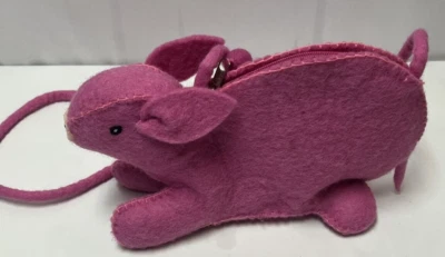 Pink Wool Felted Rabbit Shaped Purse Nepal Zip EUC! - Image 1 of 4