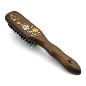 Wooden Hair Brush HBMB-20.6 created with Swarovski® Crystals "Flowers II Yellow" - Picture 1 of 4