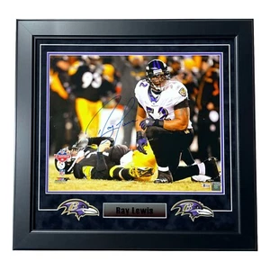 Ray Lewis Autographed Baltimore Ravens 16x20 Photo Framed BAS Signed vs Big Ben - Picture 1 of 7