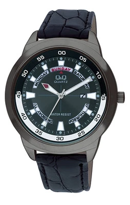 Q&Q by Citizen A148J502Y Black Leather Strap & Dial Men's Watch ~ GREAT GIFT - Image 1 of 2