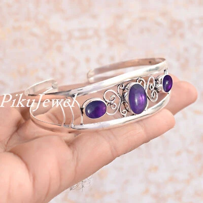 Bracciale con pietre preziose ovali ametista africana in argento sterling... - Immagine 1 di 4