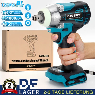 JUSFIT Akku Schlagschrauber 1000Nm Ratschen Akkuschrauber Bürstenloser Für Makita 18V