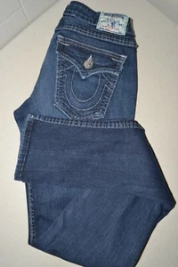 Pantalones de mezclilla True Religion para mujer ajustados con solapas de bolsillo azules desgastados talla 28x34 - Imagen 1 de 12