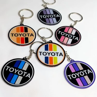 Toyota Retro Stripes Emblem Keychain FJ Cruiser 4RUNNER RAV4 Tacoma Prius Gift - Image 1 of 4
