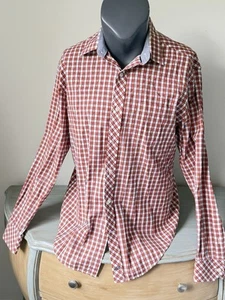 Johnston Murphy Tailored Fit Flip Cuff Shirt Men L Rust Orange Check Plaid - Picture 1 of 10