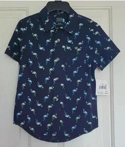 Boys Falls Creek Navy Blue FLAMINGOS Casual Button Down Shirt Size 5 8 14/16 NWT - Picture 1 of 1