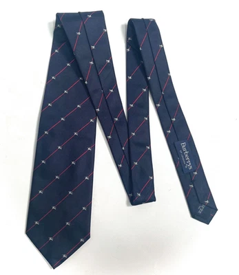 Corbata BURBERRY Londres De Colección 100% Seda Prorsum Caballero Logo Azul Marino Rojo Rayas Italia 56" Foto 1 de 4