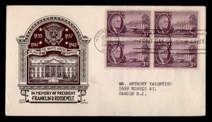DR WHO 1945 FDC FDR ROOSEVELT MEMORIAM STAEHLE/CACHET CRAFT BLOCK w18613 - Picture 1 of 2