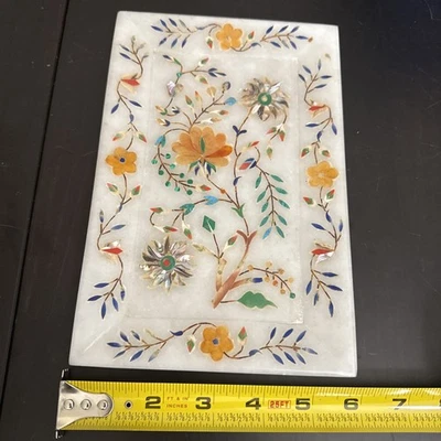 Bandeja de Servir de Mármol de 9" X 6" Mosaico Turquesa Incrustada Decoración de Cocina y Comedor Foto 1 de 4