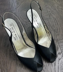 BRUNO MAGLI BLACK WOMENS PEEP TOE SLING BACK PUMPS 7 MADE IN ITALY - Picture 1 of 9