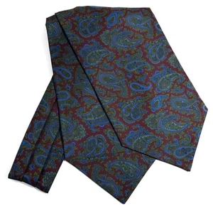 Screen-Printed Burgundy Paisley Silk Twill Cravat/Ascot (Handmade in Italy) - Picture 1 of 4