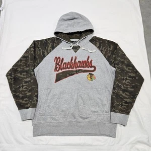Sz XL Men's Chicago Blackhawks Grey Camo GIII Hoodie Embroidered Logo Sweatshirt - Picture 1 of 7