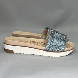 Sam Edelman Ariane Beaded Buckle Platform Sandals Women's 8.5 Blue Woven Slides - Picture 1 of 12