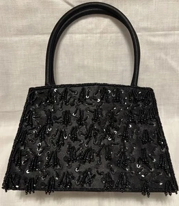 Beautiful Special Occasion Beaded Sequined Black Small Evening Purse - Picture 1 of 9