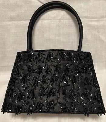 Beautiful Special Occasion Beaded Sequined Black Small Evening Purse - Image 1 of 4