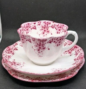 Shelley Dainty Trio Pink 051/P Tasse Untertasse Teller Floral England Fine Bone China - Bild 1 von 10