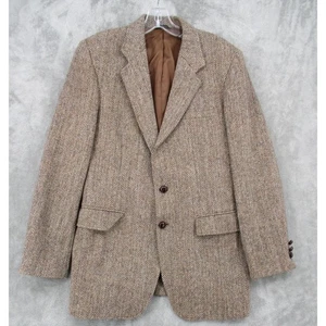 Vintage Bancroft Harris Tweed Sport Coat Mens 40 Long Herringbone Wool 90s Brown - Picture 1 of 17