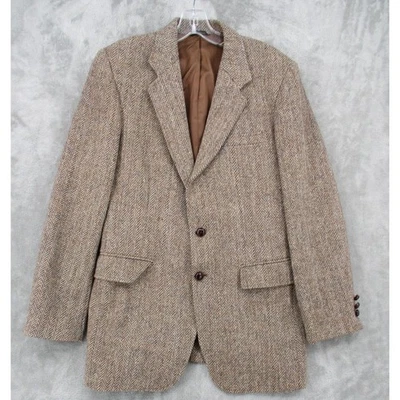 Vintage Bancroft Harris Tweed Sport Coat Mens 40 Long Herringbone Wool 90s Brown - Image 1 of 4
