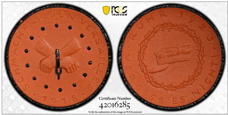 1923 Germany Weimar Republic Porcelain Medal ~ Scheuch 894m Ruhr ~ PCGS MS66 - Image 1 of 4