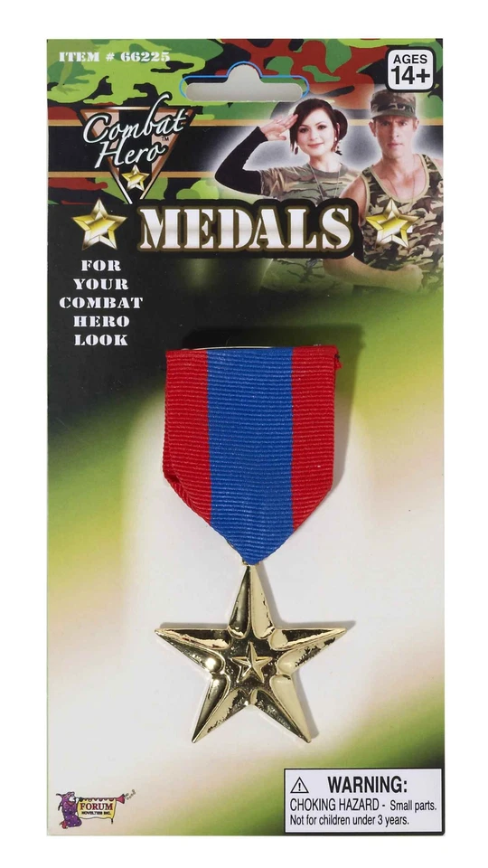 COMBAT HERO MILITARY MEDAL RIBBON w/ GOLD  STAR HALLOWEEN COSTUME ACCESSORY - Image 1 of 1