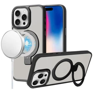 For iPhone 16 Pro 6.3in Case Metallic Magnetic Circle Ring Stand +Tempered Glass - Picture 1 of 15