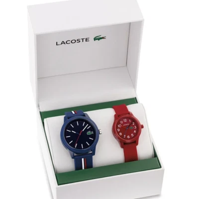 JUEGO DE REGALO RELOJ LACOSTE 2070016 12.12 ESFERA AZUL MARINO/ROJO CORREA SILICONA HOMBRE Y NIÑOS Foto 1 de 3