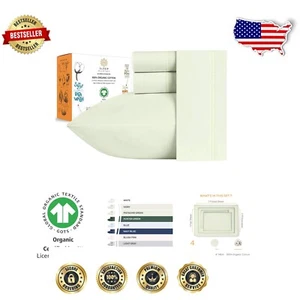 Soft Cooling Percale Organic Cotton Sheets - GOTS Certified Cal King Bedding Set - Picture 1 of 11