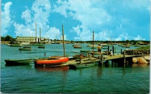MA Postcard Falmouth Yacht Club Falmouth Massachusetts Boats Dock People Scenic - Picture 1 of 2