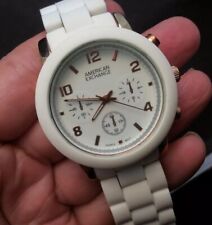 Ladies American Exchange Faux Chronograph & Dial White & Rose Gold Tone Watch