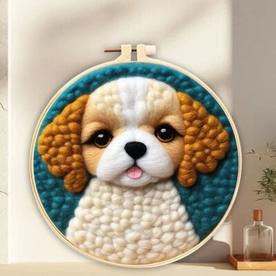 Cute Puppy Wool Needle Felted, Dog Felting With Frame Painting, Xmas Gifts - Image 1 of 4